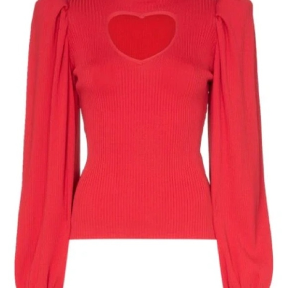 MSGM Red Ribbed Puff Sleeve Blouse with Cutout